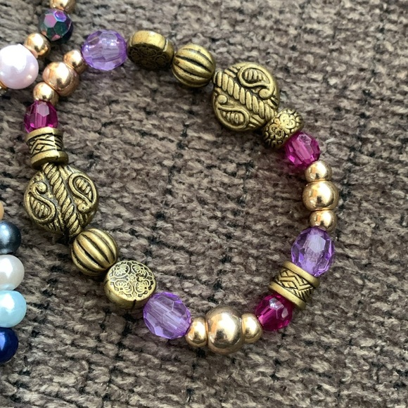 Homemade Stretch Beaded Bracelets, 7” Colorful beads, Set of 3 New Bracelets - Picture 5 of 6